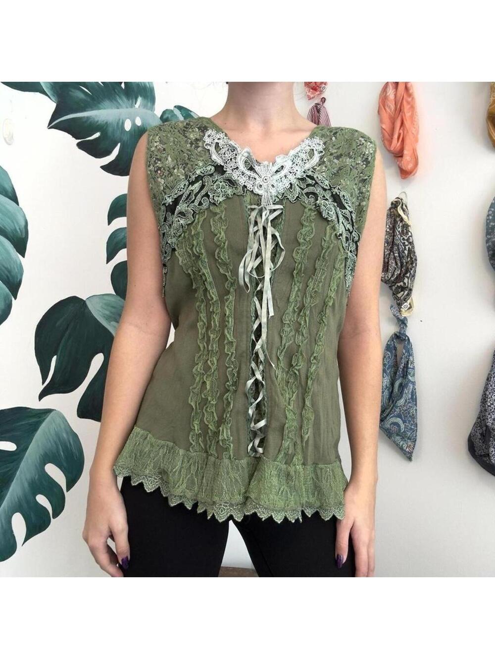 Green Lace Fairy Tank Top
